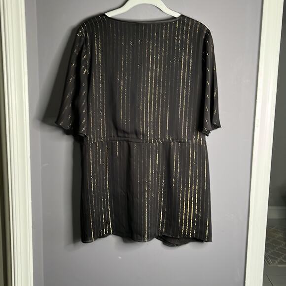 Torrid Black With Gold Metallic Stripes Cinched Blouse Size 1X - Picture 7 of 9